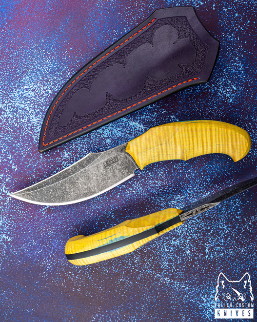 DUŻY EKSKLUZYWNY NÓŻ KOLEKCJONERSKI ARCAN 80CrV2 DREWNO STABILIZOWANE G10 WROAN KNIVES