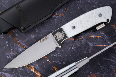 NÓŻ MYŚLIWSKI JF30 023 N690 BIAŁY CORIAN G10 FALKE KNIVES