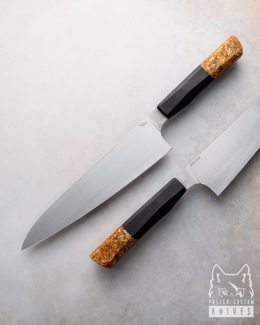 NÓŻ KUCHENNY GYUTO 210 12 M390 CZARNY DĄB I ZŁOTO PABIŚ KNIVES