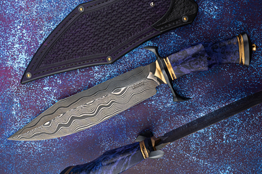 DUŻY EKSKLUZYWNY NÓŻ KOLEKCJONERSKI THANOS DAMAST K720/15N20 DREWNO STABILIZOWANE WROAN KNIVES