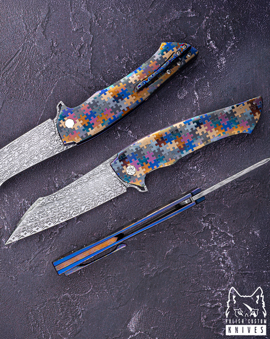 NÓŻ SKŁADANY FOLDER OVIUM GENERACJA 2 #0109 DAMASTEEL PUZZLE HALF DRESS ( C0060 ) HERMAN KNIVES