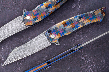 NÓŻ SKŁADANY FOLDER OVIUM GENERACJA 2 #0109 DAMASTEEL PUZZLE HALF DRESS ( C0060 ) HERMAN KNIVES