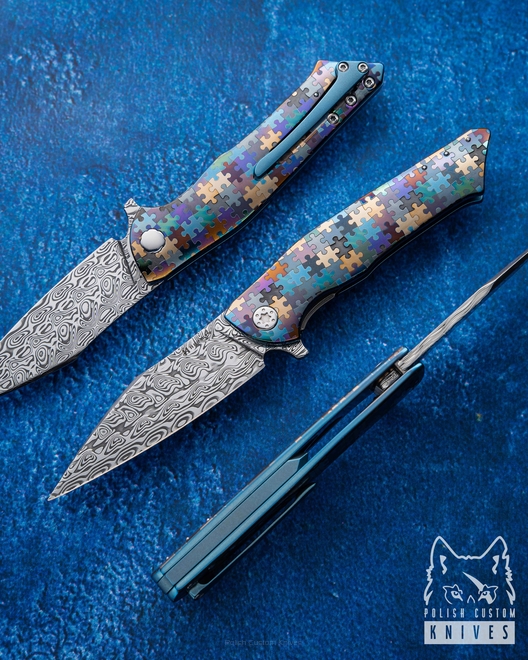 NÓŻ SKŁADANY FOLDER BEE 81 DAMASTEEL HALF DRESS PUZZLE HERMAN KNIVES