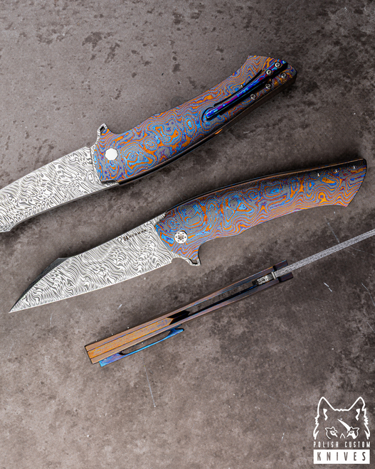 NÓŻ SKŁADANY FOLDER OVIUM GENERACJA 2 #0170 DAMASTEEL BLACK TIMASCUS FULL DRESS HERMAN KNIVES