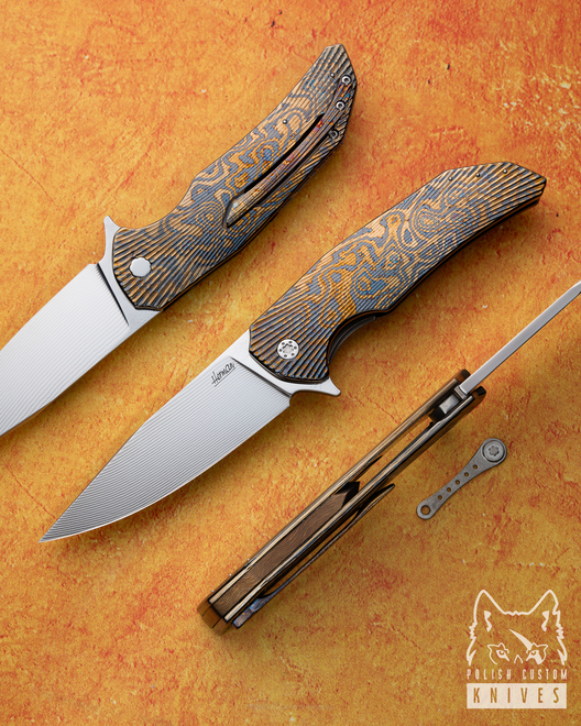 NÓŻ SKŁADANY FOLDER DRAGONFLY 5 BLACK TIMASCUS ALLEIMA DAMAX DAMAST NIERDZEWNY HERMAN KNIVES