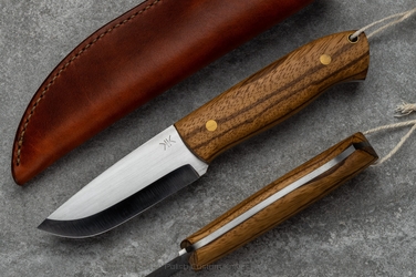 NÓŻ MAŁY BUSHCRAFT ZEBRANO Z BRĄZOWĄ POCHWĄ SKÓRZANĄ ML 