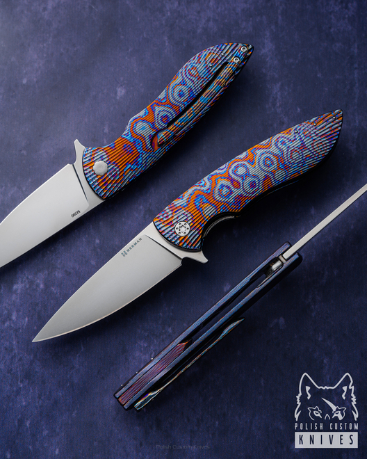 NÓŻ SKŁADANY FOLDER STING 681 BLACK TIMASCUS M390 HALF DRESS HERMAN KNIVES