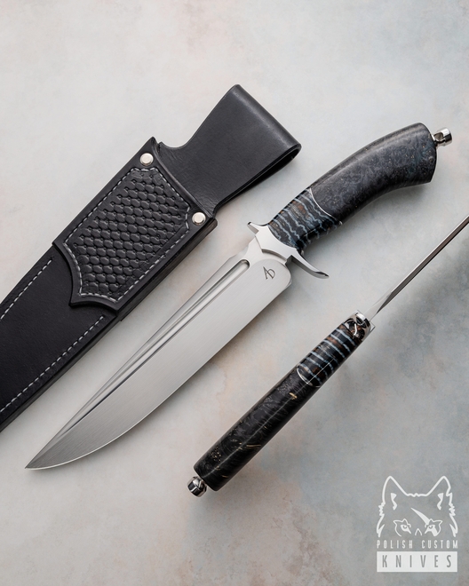 DUŻY NÓŻ MYŚLIWSKI TAKTYCZNY BOWIE 1 M390 MAMUT DREWNO STABILIZOWANE AD