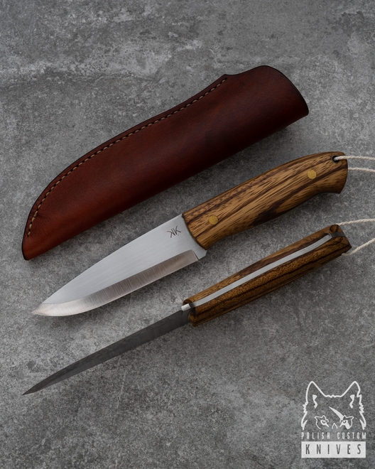 NÓŻ BUSHCRAFT ZEBRANO Z BRĄZOWĄ POCHWĄ SKÓRZANĄ