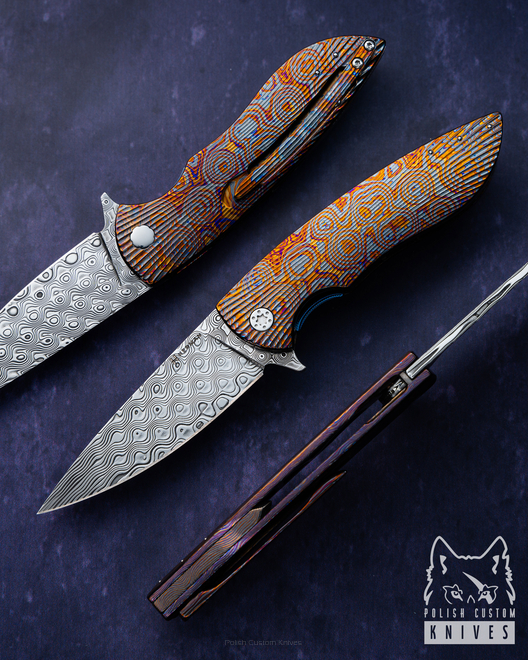 NÓŻ SKŁADANY FOLDER STING 638 BLACK TIMASCUS DAMASTEEL FULL DRESS HERMAN KNIVES