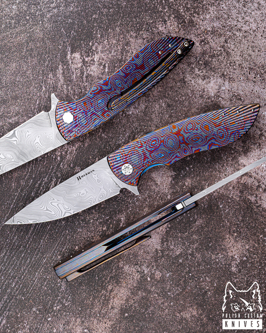 NÓŻ SKŁADANY STING #0908 DAMASTEEL BLACK TIMASCUS FULL DRESS HERMAN KNIVES
