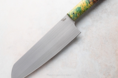 NÓŻ KUCHENNY SANTOKU 180 43  M390 KLON STABILIZOWANY ZIELONO CZERWONY PABIŚ KNIVES