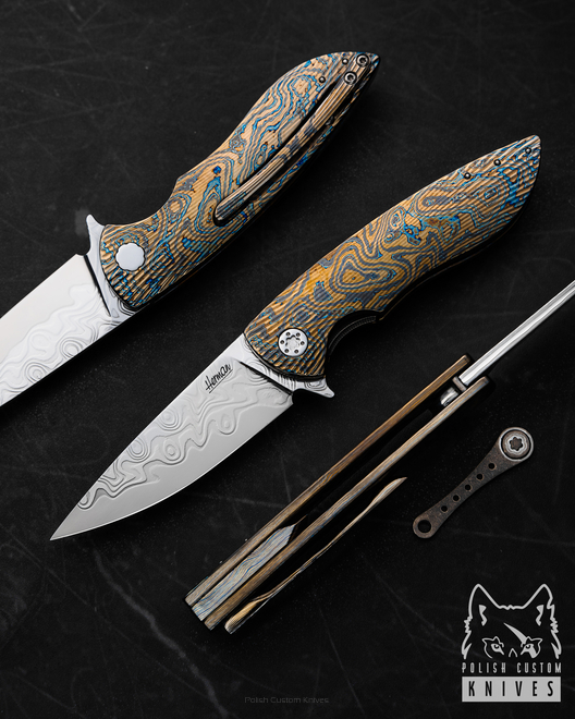 NÓŻ SKŁADANY FOLDER MICRO STING 7 DAMACORE BLACK TIMASCUS FULL DRESS HERMAN KNIVES