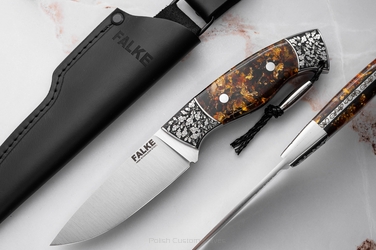 NÓŻ MYŚLIWSKI HUNTER INDIVIDUAL H320 N690 ZŁOTO BURSZYTN W ŻYWICY FALKE KNIVES