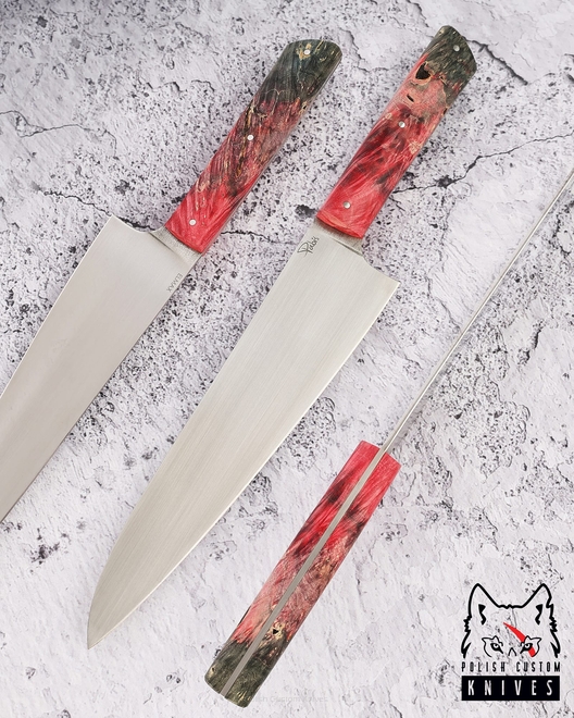 NÓŻ KUCHENNY CHEF 210 52 CZERWONA STABILIZOWANA CZECZOTA KLONU ELMAX PABIŚ KNIVES