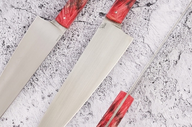 NÓŻ KUCHENNY CHEF 210 52 CZERWONA STABILIZOWANA CZECZOTA KLONU ELMAX PABIŚ KNIVES