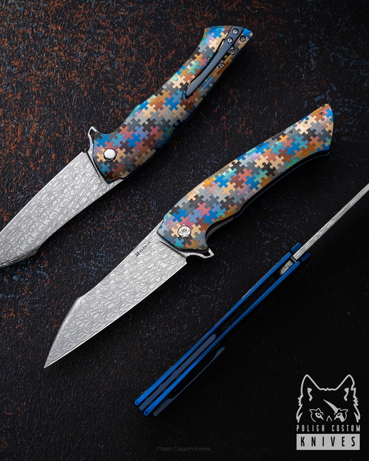 NÓŻ SKŁADANY FOLDER OVIUM GENERACJA 2 #0168 DAMASTEEL PUZZLE HALF DRESS HERMAN KNIVES