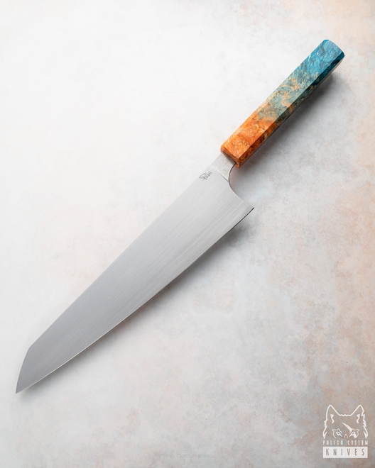 NÓŻ KUCHENNY GYUTO 240 10 ELMAX KLON POMARAŃCZOWO NIEBIESKI PABIŚ KNIVES