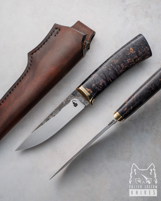 NÓŻ MYŚLIWSKI HUNTER 1 STAL DIAMENTOWA AŁMAZKA HW5 BRZOZA KARELSKA MOONSHINE