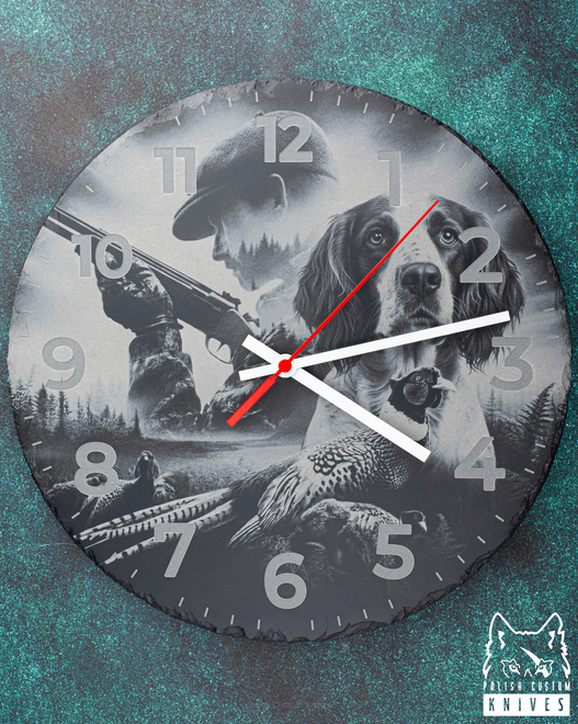 ZEGAR STOJĄCY 5 GRAWER ZEGAR ŁOWCY – RUSTYKALNY STOJĄCY ZEGAR Z ŁUPKA LZ LASER DESIGNS