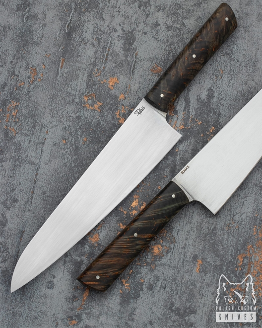 NÓŻ KUCHENNY CHEF 210 64 ELMAX STABILIZOWANA CZECZOTA KLONU CZARNO-POMARAŃCZOWA PABIŚ KNIVES