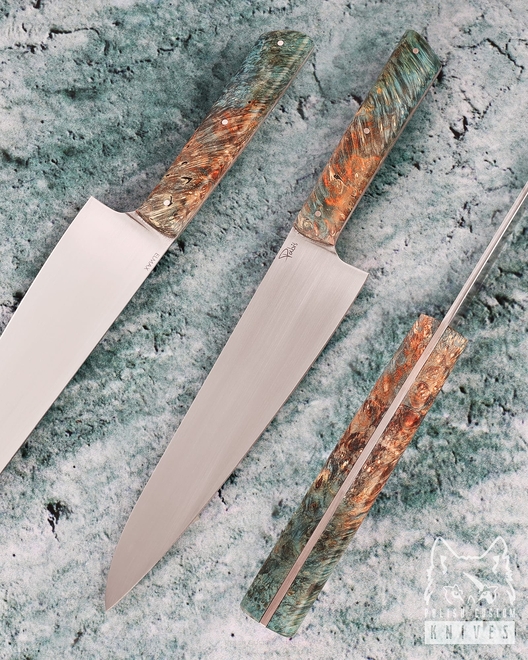 NÓŻ KUCHENNY CHEF 210 50 STABILIZOWANA CZECZOTA KLONU POMARAŃCZOWO NIEBIESKA ELMAX PABIŚ KNIVES