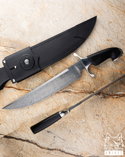 DUŻY EKSKLUZYWNY NÓŻ GUNTER 5 DAMAST CZARNY GRAB JANAS DAMASCUS