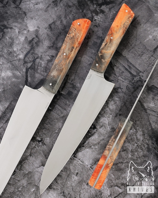 NÓŻ KUCHENNY CHEF 210 49 STABILIZOWANA CZECZOTA KLONU CZARNO POMARAŃCZOWA ELMAX PABIŚ KNIVES